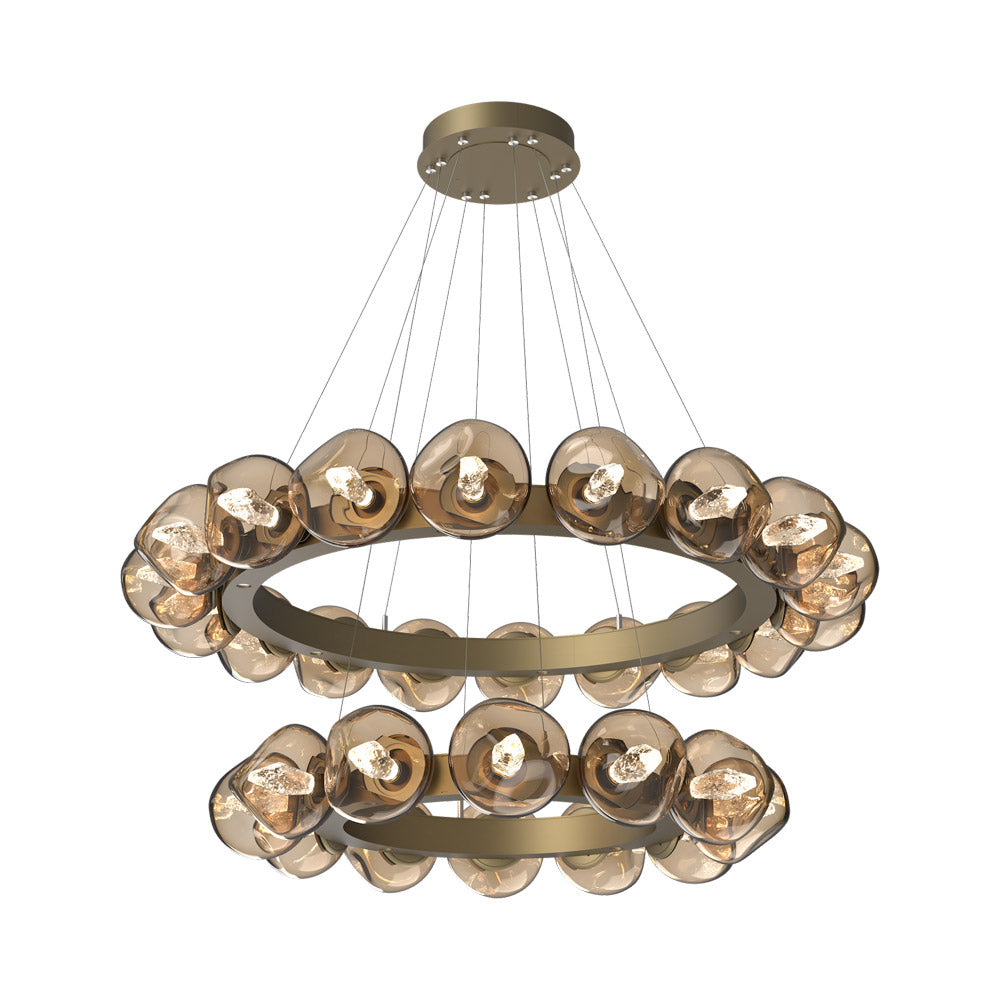 Luna Two-Tier Radial Ring LED Chandelier in Gilded Brass/Bronze (Geo Crystal).