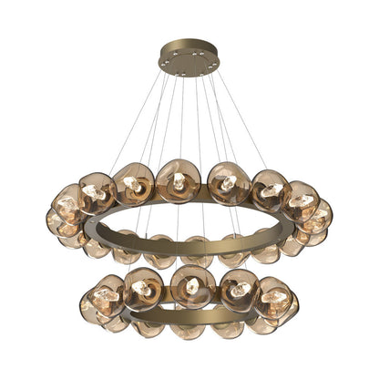 Luna Two-Tier Radial Ring LED Chandelier in Gilded Brass/Bronze (Geo Crystal).