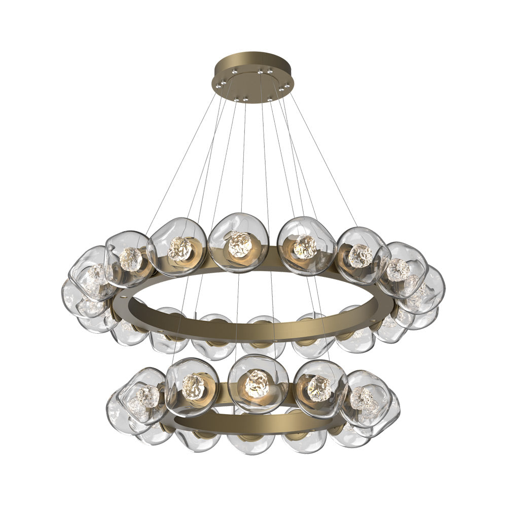 Luna Two-Tier Radial Ring LED Chandelier in Gilded Brass/Clear (Floret Crystal).