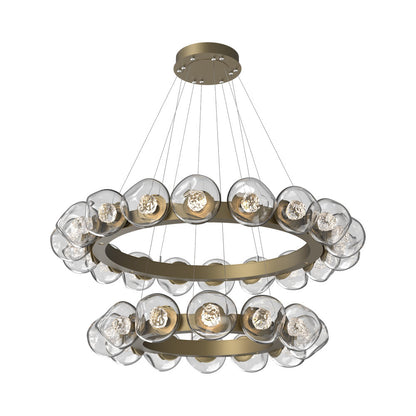 Luna Two-Tier Radial Ring LED Chandelier in Gilded Brass/Clear (Floret Crystal).