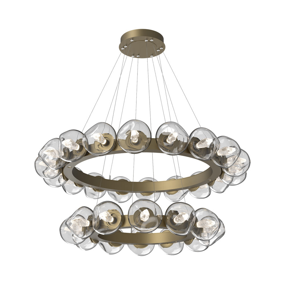 Luna Two-Tier Radial Ring LED Chandelier in Gilded Brass/Clear (Geo Crystal).