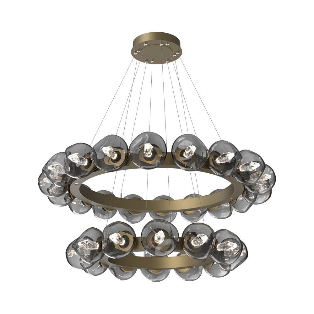 Luna Two-Tier Radial Ring LED Chandelier in Gilded Brass/Smoke (Geo Crystal).