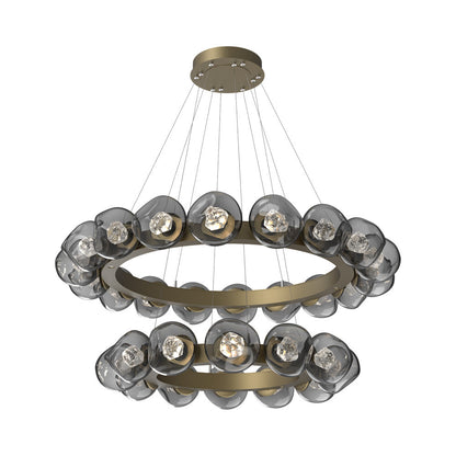 Luna Two-Tier Radial Ring LED Chandelier in Gilded Brass/Smoke (Zircon Crystal).