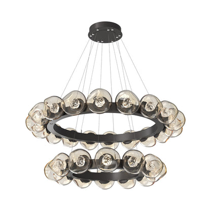 Luna Two-Tier Radial Ring LED Chandelier in Graphite/Amber (Floret Crystal).
