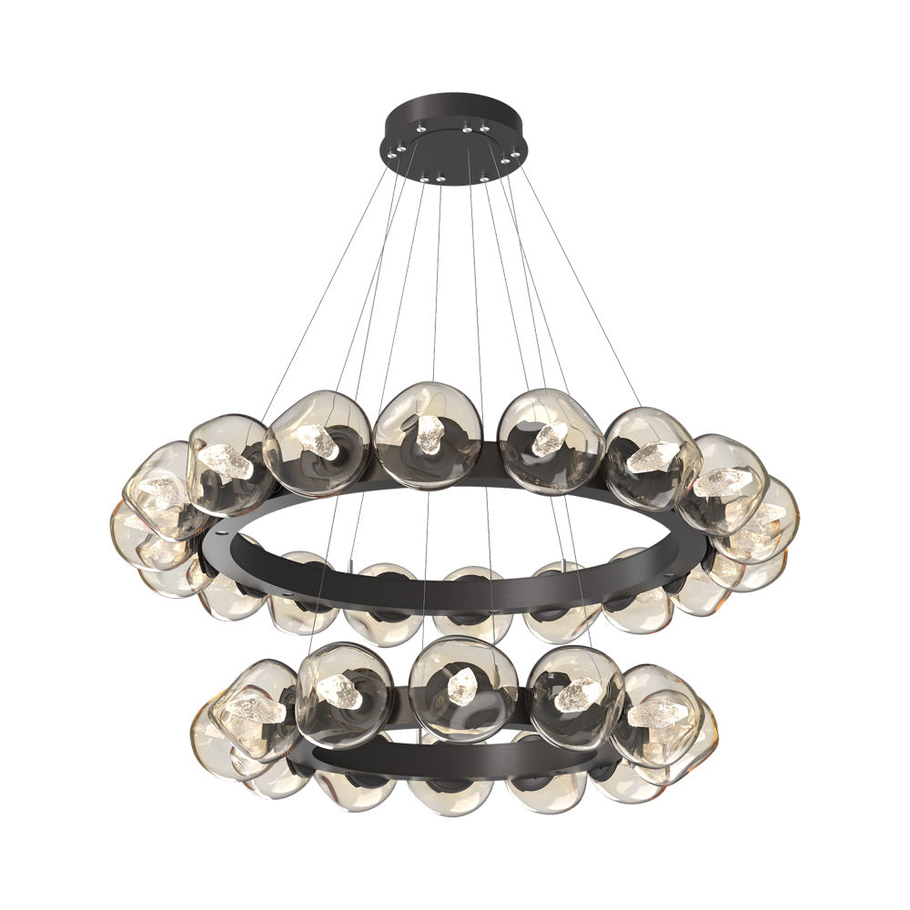 Luna Two-Tier Radial Ring LED Chandelier in Graphite/Amber (Geo Crystal).