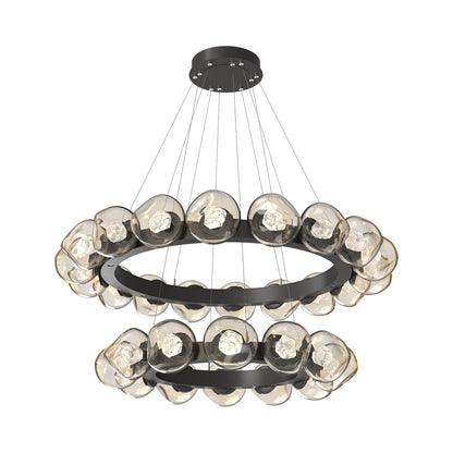 Luna Two-Tier Radial Ring LED Chandelier in Graphite/Amber (Zircon Crystal).