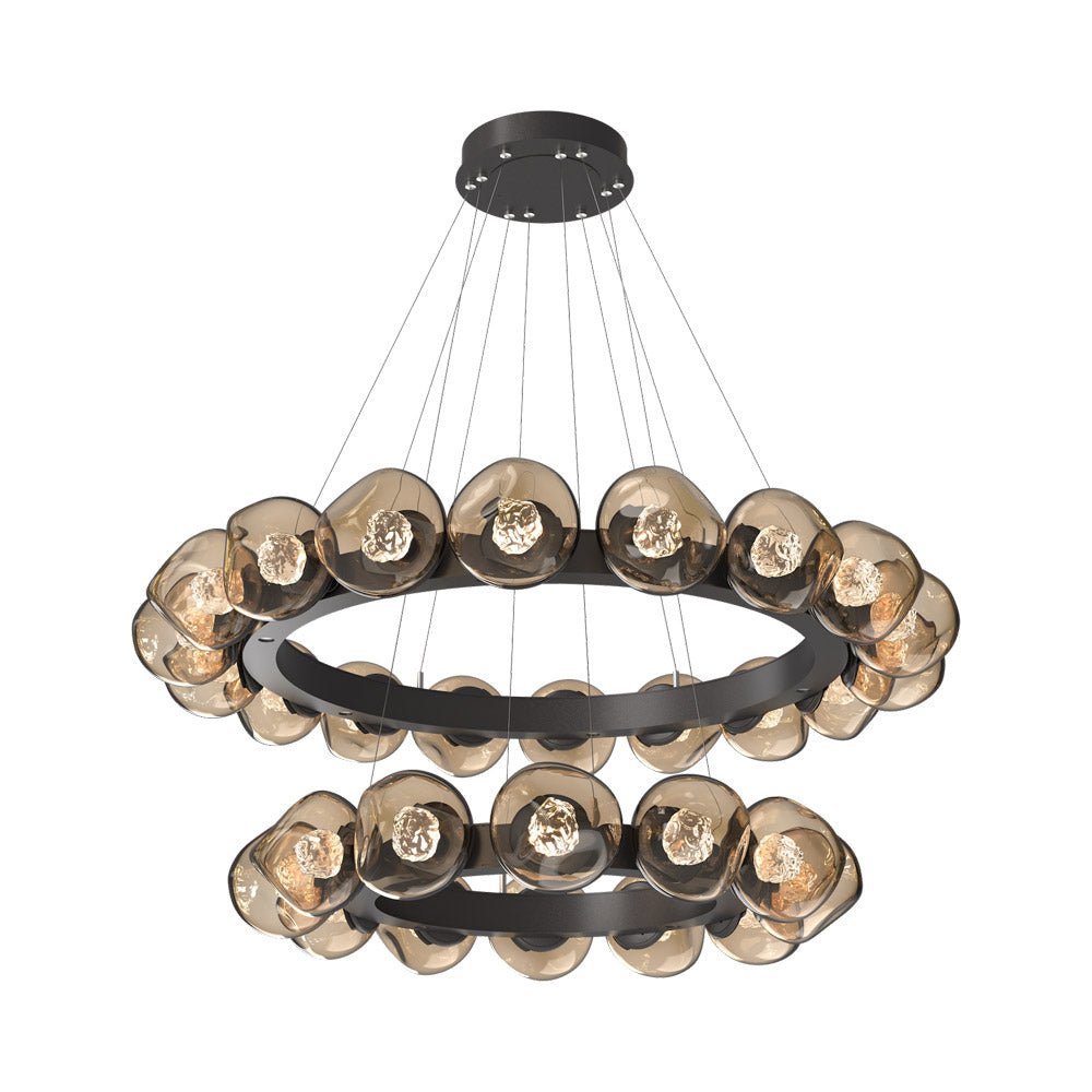 Luna Two-Tier Radial Ring LED Chandelier in Graphite/Bronze (Floret Crystal).