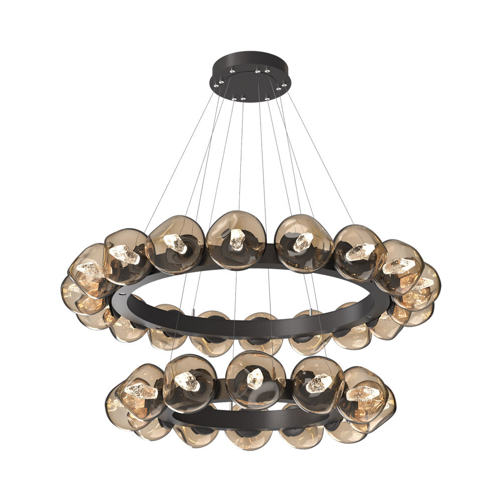 Luna Two-Tier Radial Ring LED Chandelier in Graphite/Bronze (Geo Crystal).
