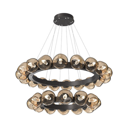 Luna Two-Tier Radial Ring LED Chandelier in Graphite/Bronze (Geo Crystal).