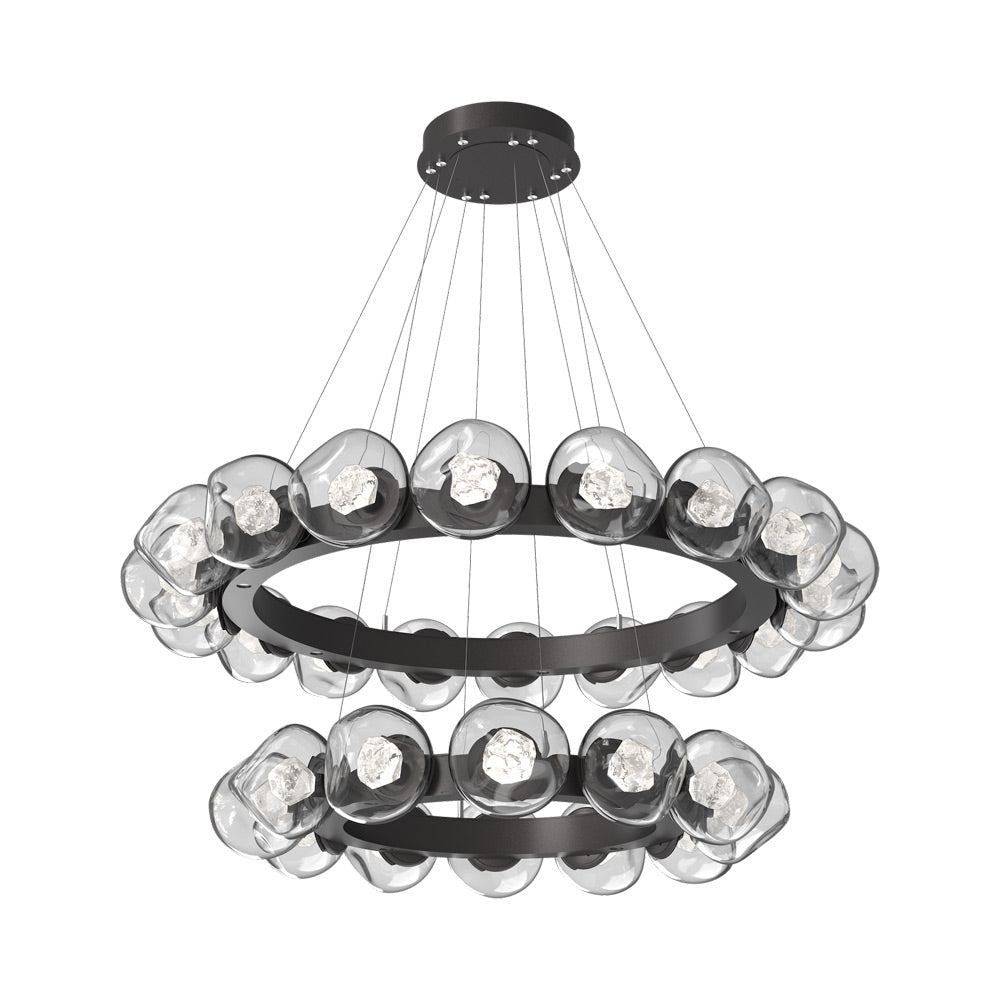 Luna Two-Tier Radial Ring LED Chandelier in Graphite/Clear (Zircon Crystal).