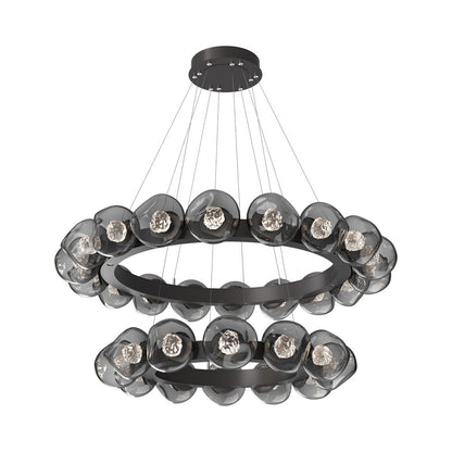 Luna Two-Tier Radial Ring LED Chandelier in Graphite/Smoke (Floret Crystal).