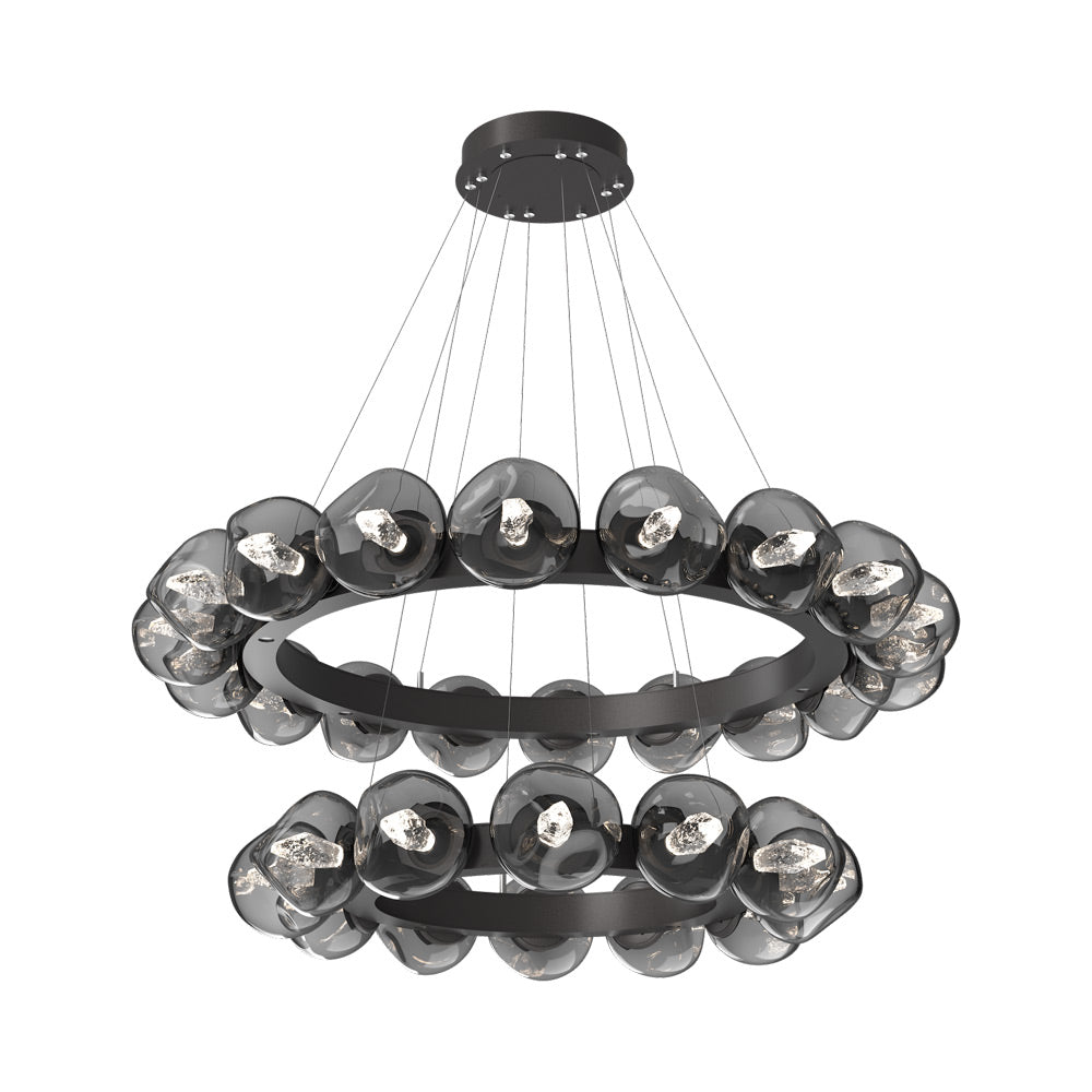 Luna Two-Tier Radial Ring LED Chandelier in Graphite/Smoke (Geo Crystal).