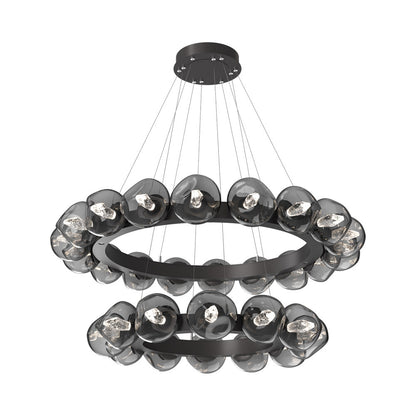Luna Two-Tier Radial Ring LED Chandelier in Graphite/Smoke (Geo Crystal).