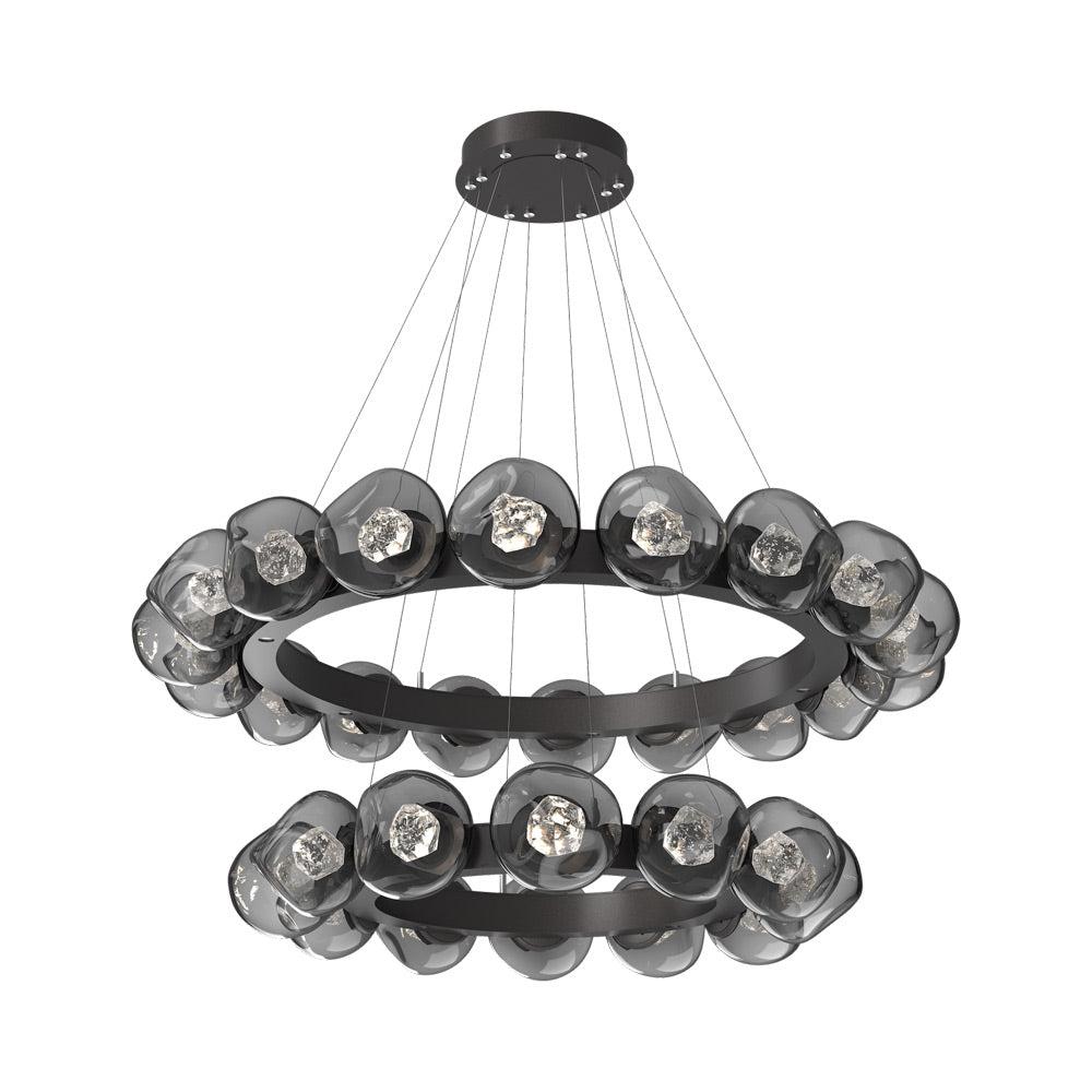 Luna Two-Tier Radial Ring LED Chandelier in Graphite/Smoke (Zircon Crystal).