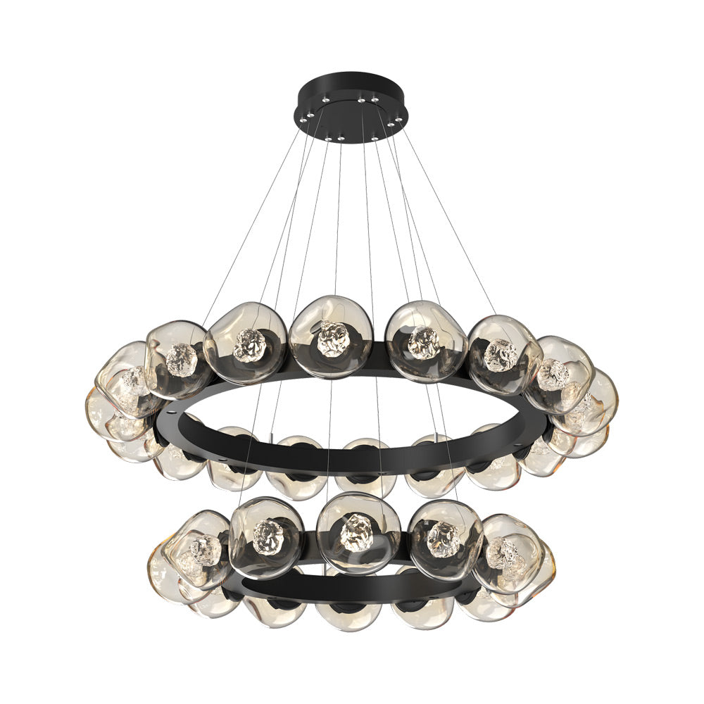 Luna Two-Tier Radial Ring LED Chandelier in Matte Black/Amber (Floret Crystal).
