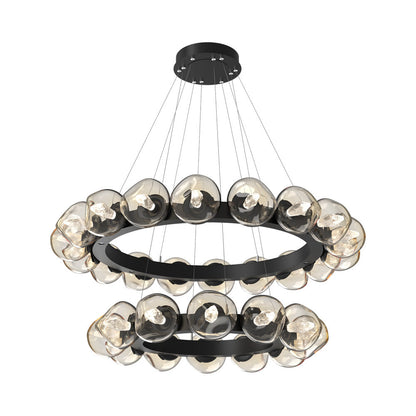Luna Two-Tier Radial Ring LED Chandelier in Matte Black/Amber (Geo Crystal).
