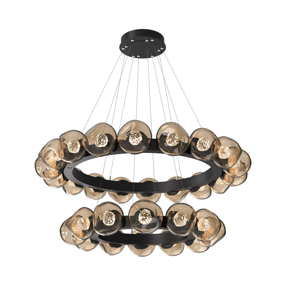 Luna Two-Tier Radial Ring LED Chandelier in Matte Black/Bronze (Floret Crystal).