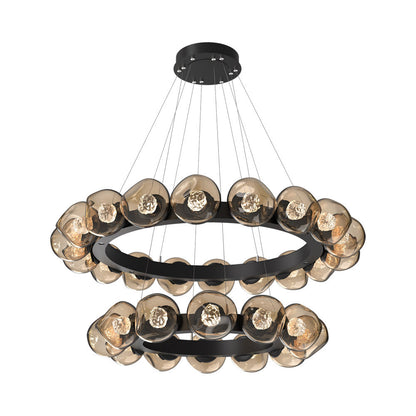 Luna Two-Tier Radial Ring LED Chandelier in Matte Black/Bronze (Floret Crystal).