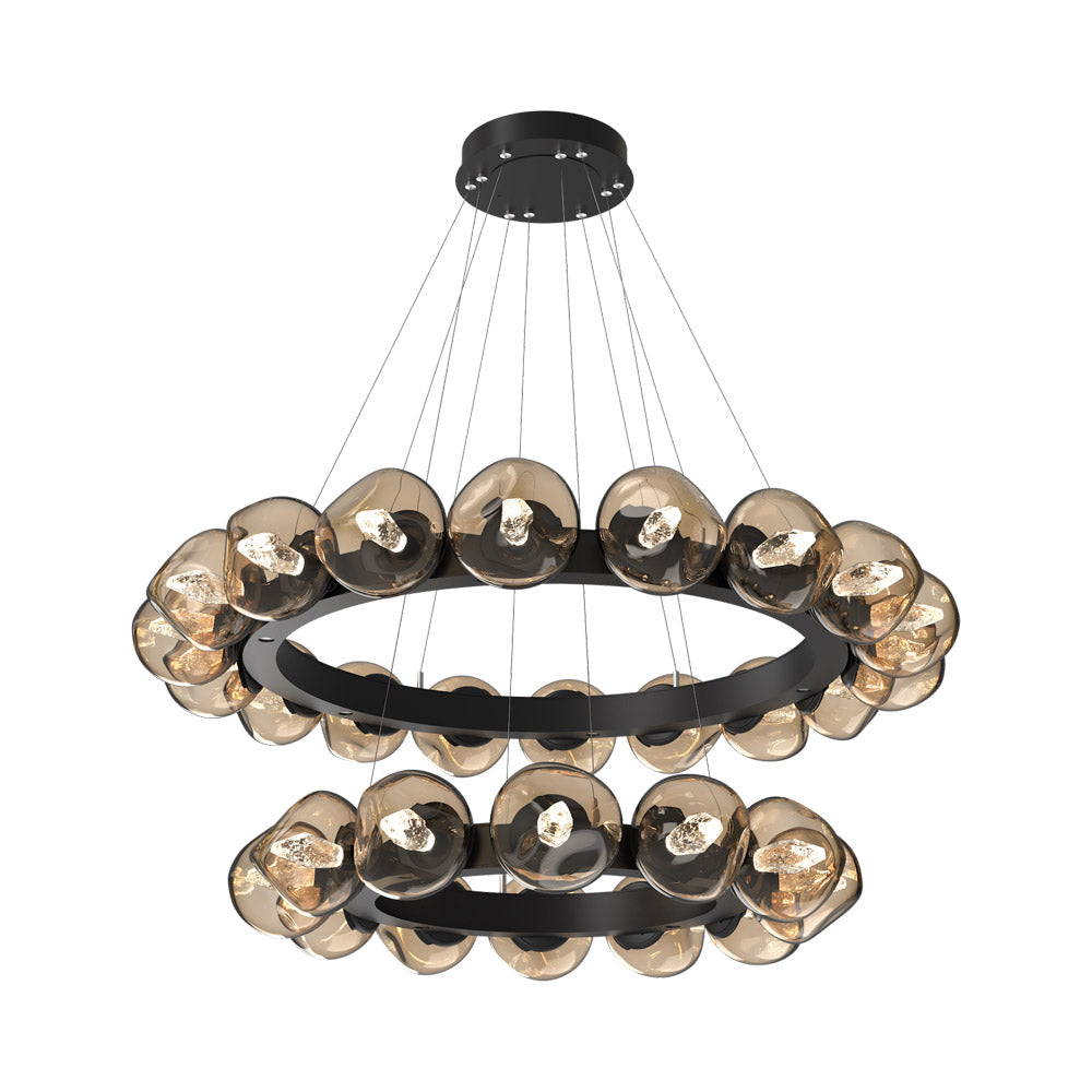 Luna Two-Tier Radial Ring LED Chandelier in Matte Black/Bronze (Geo Crystal).