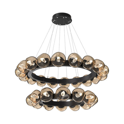 Luna Two-Tier Radial Ring LED Chandelier in Matte Black/Bronze (Geo Crystal).