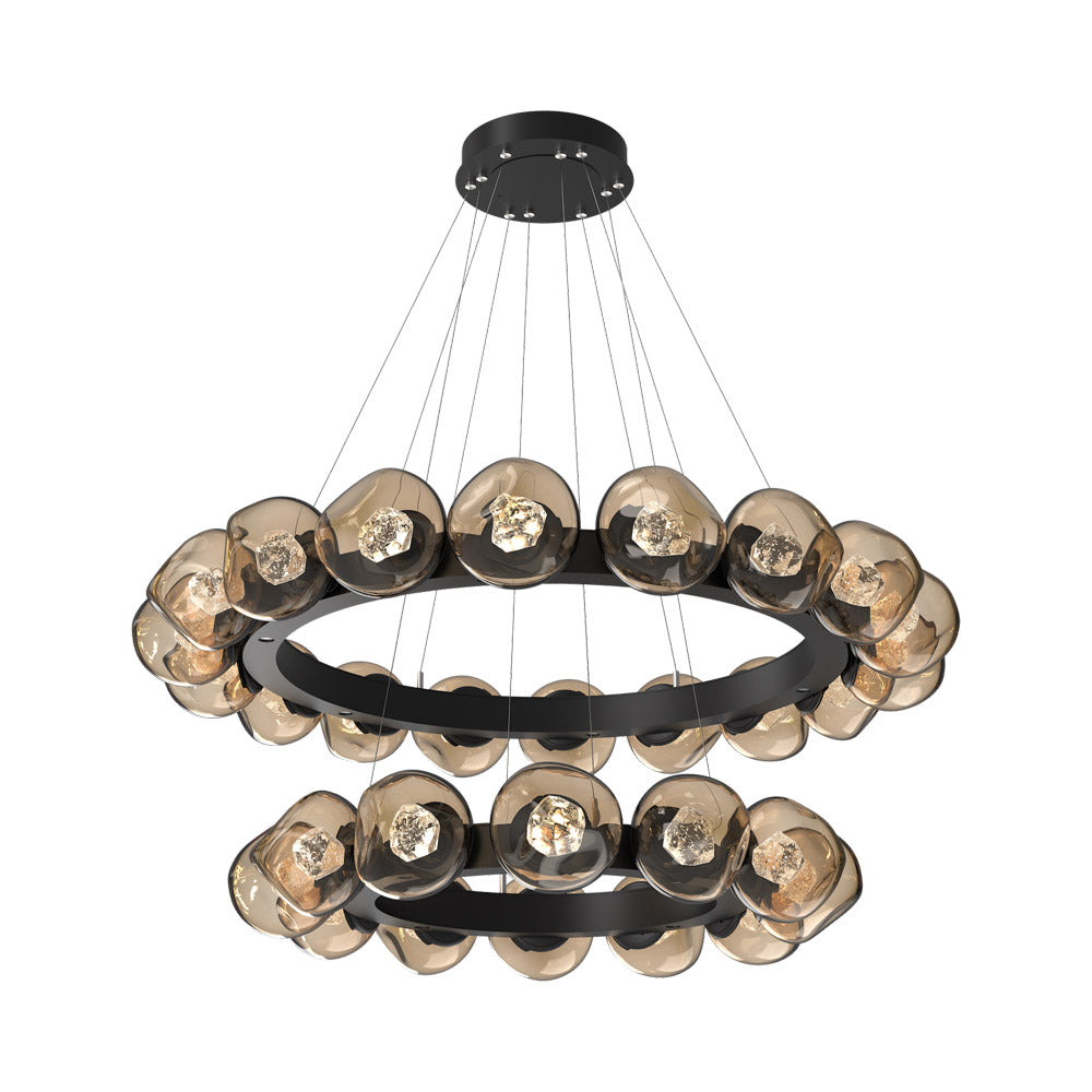 Luna Two-Tier Radial Ring LED Chandelier in Matte Black/Bronze (Zircon Crystal).