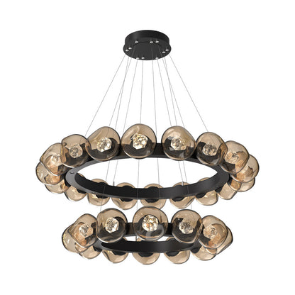 Luna Two-Tier Radial Ring LED Chandelier in Matte Black/Bronze (Zircon Crystal).