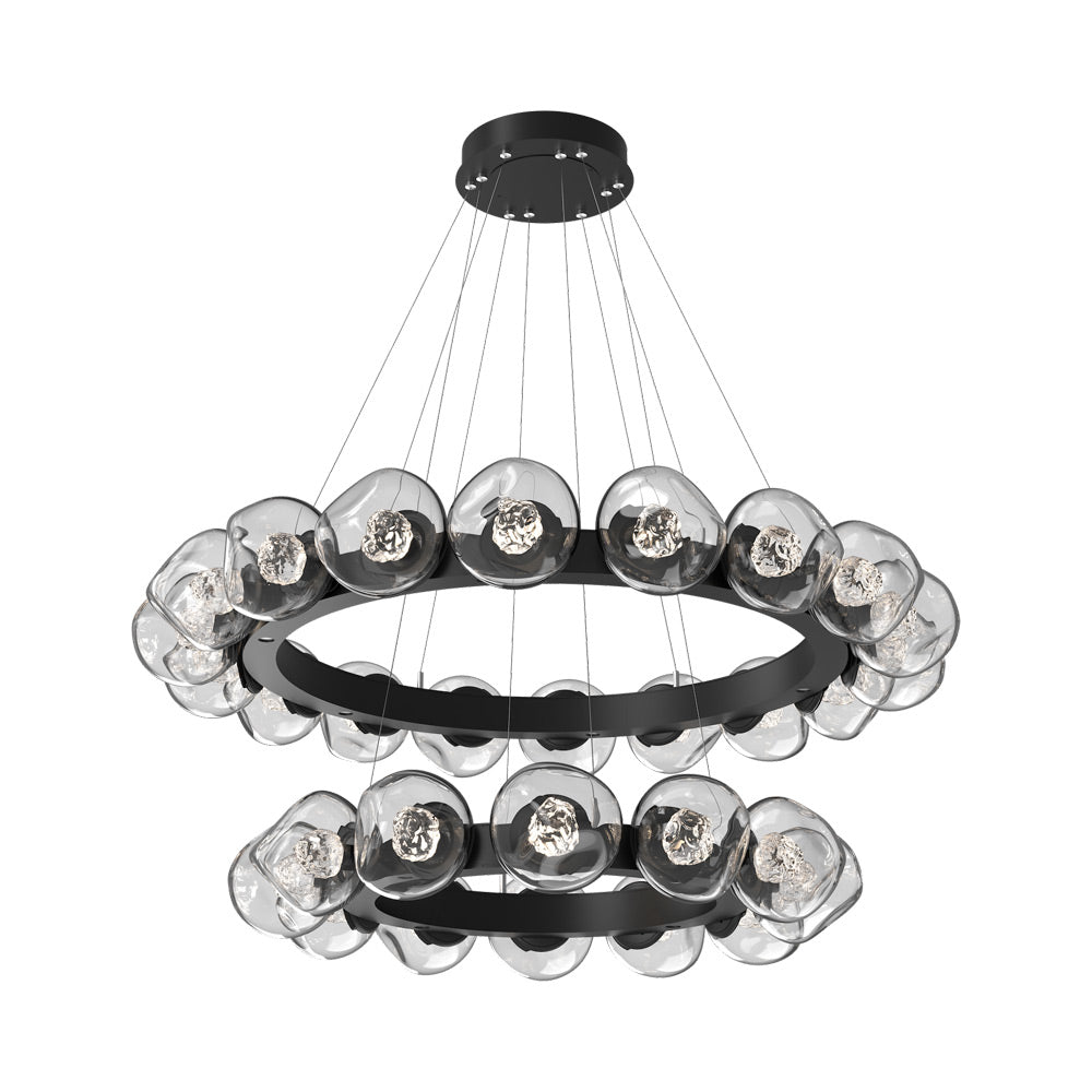 Luna Two-Tier Radial Ring LED Chandelier in Matte Black/Clear (Floret Crystal).