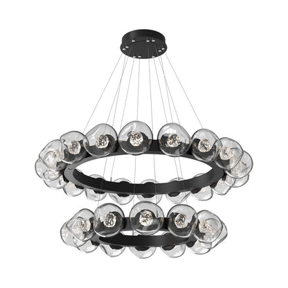 Luna Two-Tier Radial Ring LED Chandelier in Matte Black/Clear (Floret Crystal).