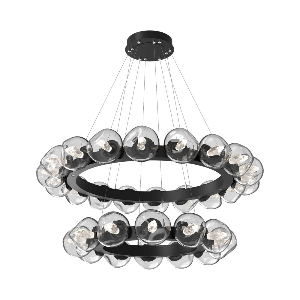 Luna Two-Tier Radial Ring LED Chandelier in Matte Black/Clear (Geo Crystal).