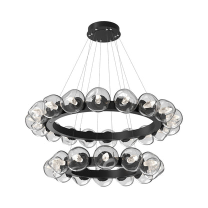 Luna Two-Tier Radial Ring LED Chandelier in Matte Black/Clear (Geo Crystal).