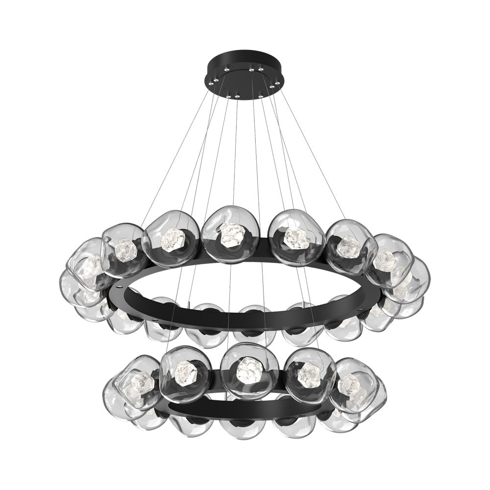 Luna Two-Tier Radial Ring LED Chandelier in Matte Black/Clear (Zircon Crystal).