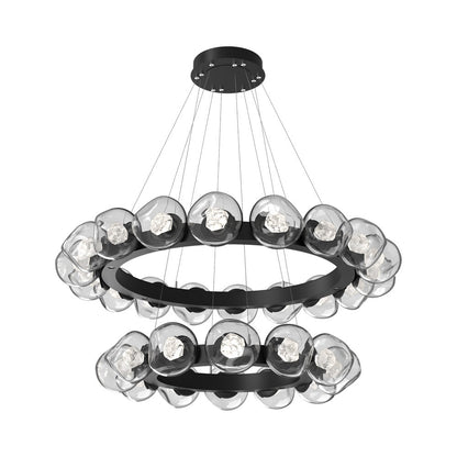 Luna Two-Tier Radial Ring LED Chandelier in Matte Black/Clear (Zircon Crystal).