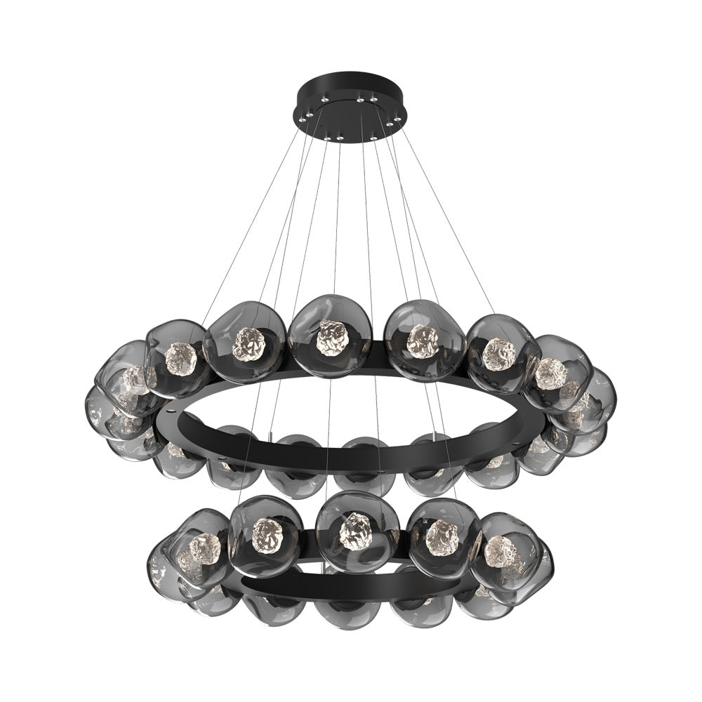 Luna Two-Tier Radial Ring LED Chandelier in Matte Black/Smoke (Floret Crystal).