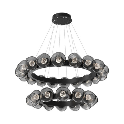 Luna Two-Tier Radial Ring LED Chandelier in Matte Black/Smoke (Floret Crystal).