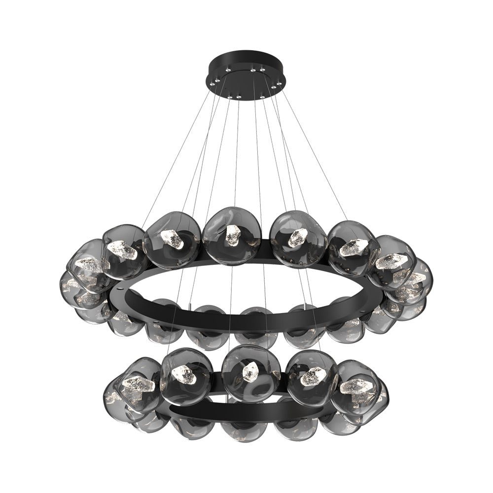 Luna Two-Tier Radial Ring LED Chandelier in Matte Black/Smoke (Geo Crystal).