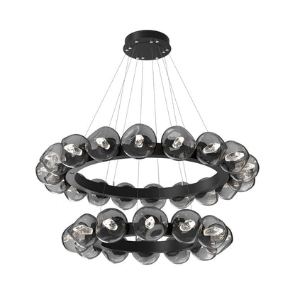 Luna Two-Tier Radial Ring LED Chandelier in Matte Black/Smoke (Geo Crystal).