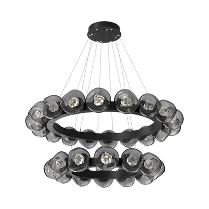 Luna Two-Tier Radial Ring LED Chandelier in Matte Black/Smoke (Zircon Crystal).