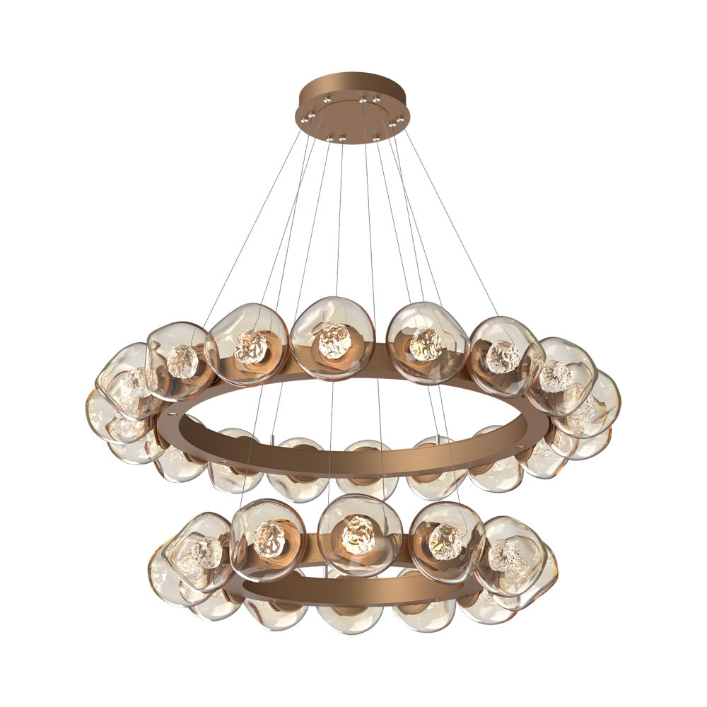 Luna Two-Tier Radial Ring LED Chandelier in Novel Brass/Amber (Floret Crystal).