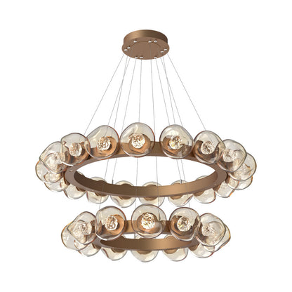 Luna Two-Tier Radial Ring LED Chandelier in Novel Brass/Amber (Floret Crystal).