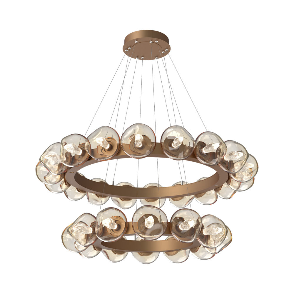 Luna Two-Tier Radial Ring LED Chandelier in Novel Brass/Amber (Geo Crystal).