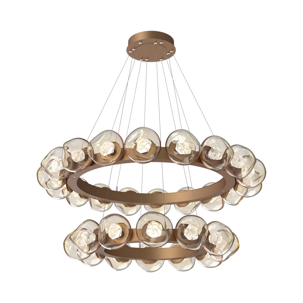 Luna Two-Tier Radial Ring LED Chandelier in Novel Brass/Amber (Zircon Crystal).