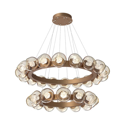 Luna Two-Tier Radial Ring LED Chandelier in Novel Brass/Amber (Zircon Crystal).