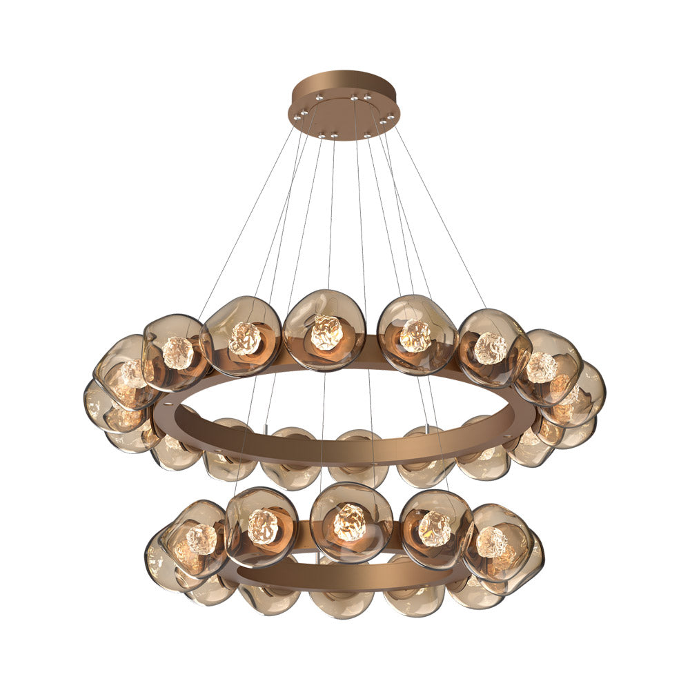 Luna Two-Tier Radial Ring LED Chandelier in Novel Brass/Bronze (Floret Crystal).