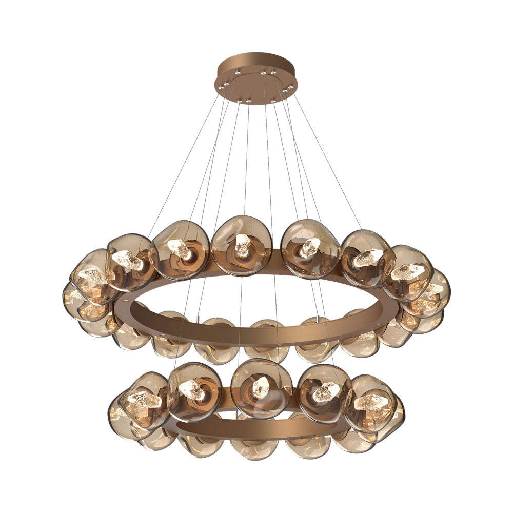 Luna Two-Tier Radial Ring LED Chandelier in Novel Brass/Bronze (Geo Crystal).