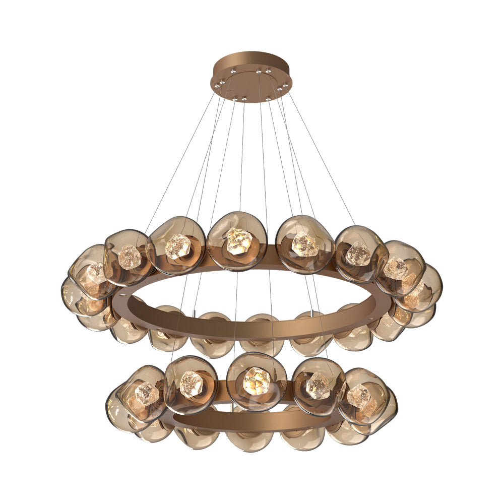 Luna Two-Tier Radial Ring LED Chandelier in Novel Brass/Bronze (Zircon Crystal).