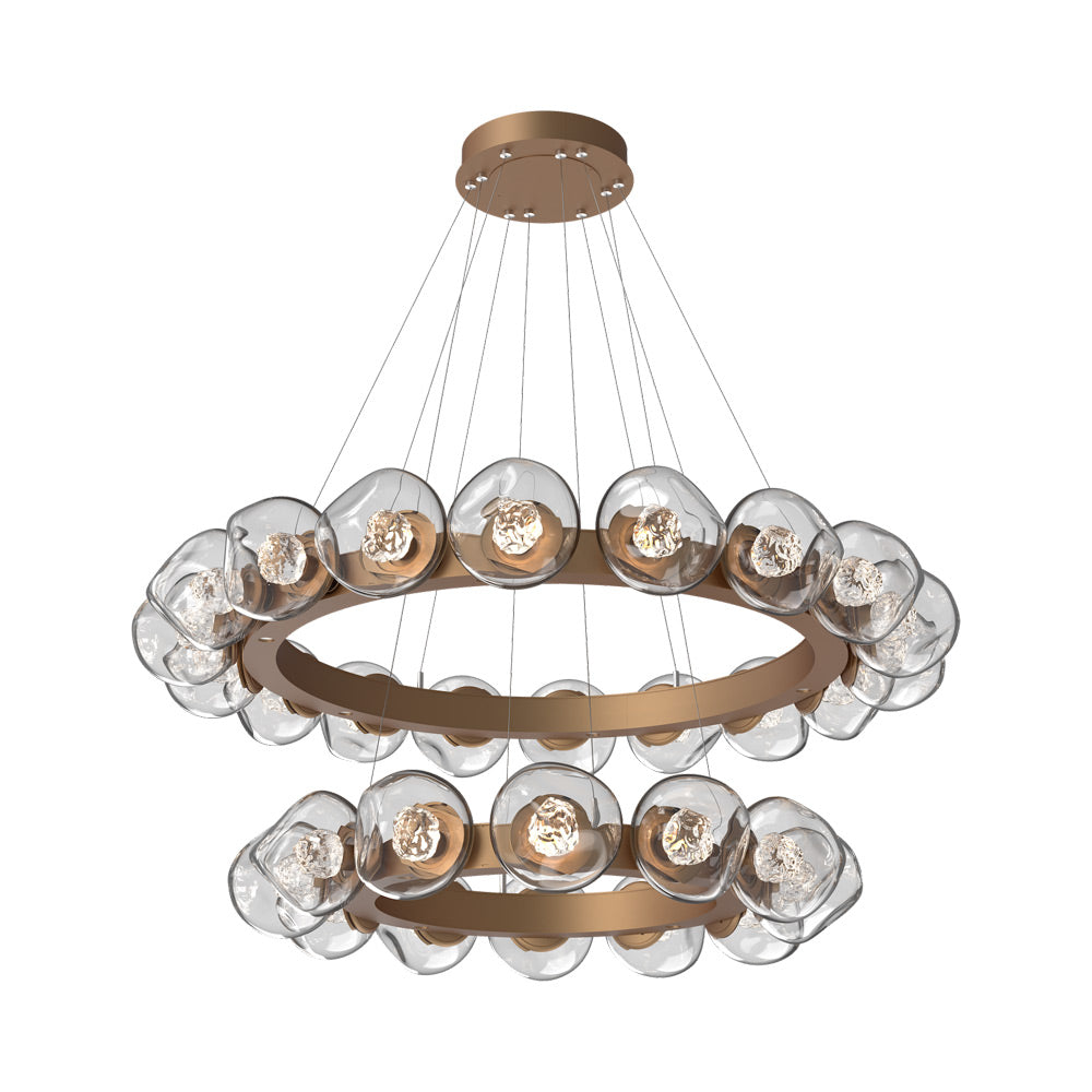 Luna Two-Tier Radial Ring LED Chandelier in Novel Brass/Clear (Floret Crystal).