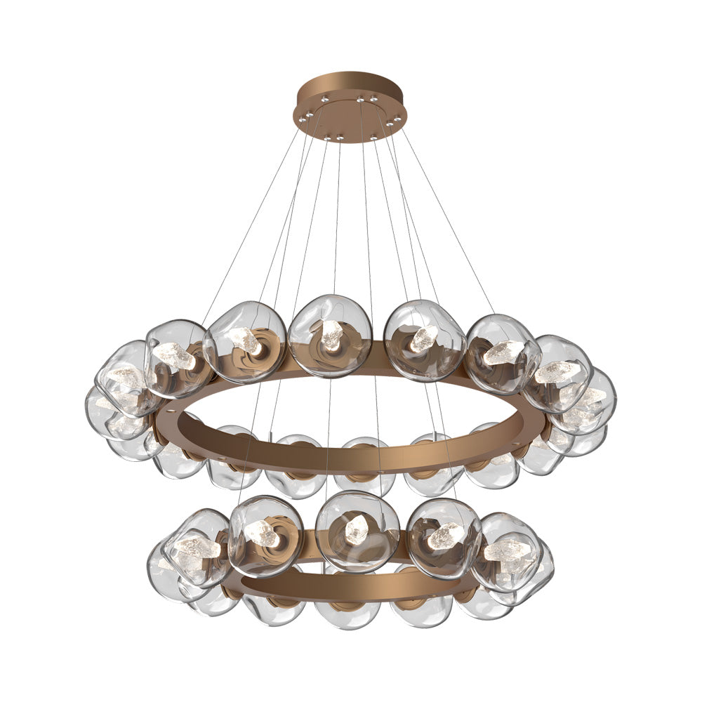 Luna Two-Tier Radial Ring LED Chandelier in Novel Brass/Clear (Geo Crystal).