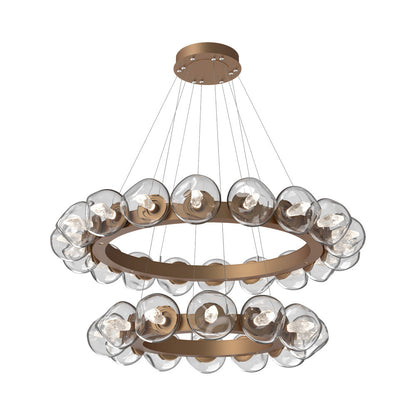 Luna Two-Tier Radial Ring LED Chandelier in Novel Brass/Clear (Geo Crystal).
