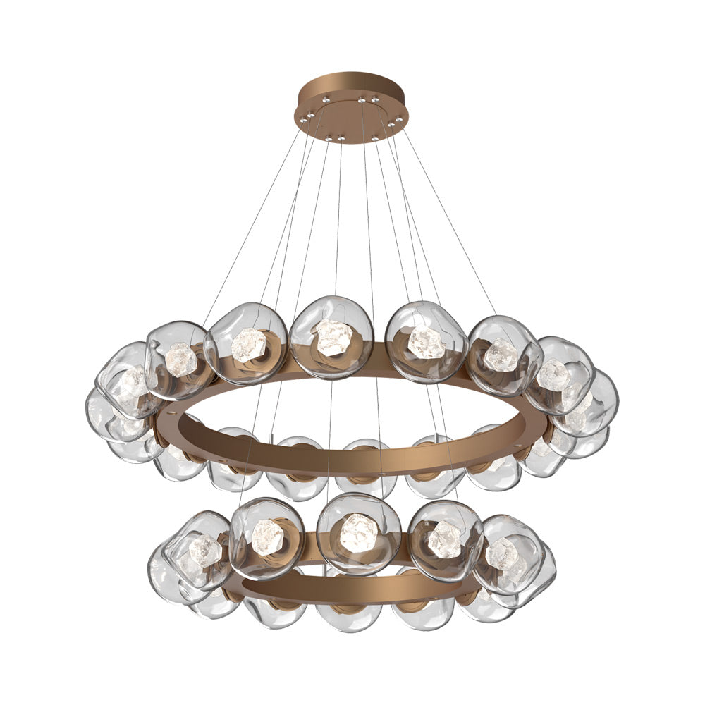 Luna Two-Tier Radial Ring LED Chandelier in Novel Brass/Clear (Zircon Crystal).