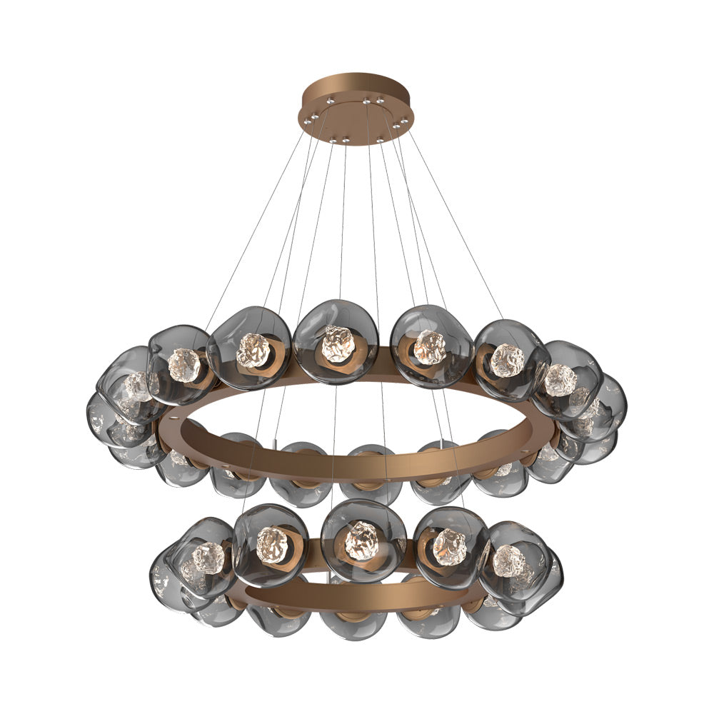 Luna Two-Tier Radial Ring LED Chandelier in Novel Brass/Smoke (Floret Crystal).